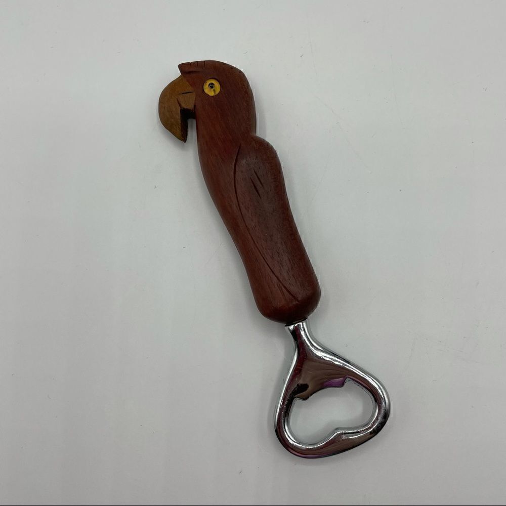 Vintage Wood Parrot Bird Bottle Opener
